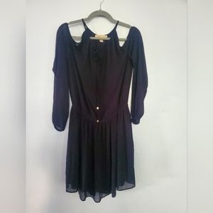 MICHAEL Michael Kors Pleated Cold Shoulder Black Dress M LBD